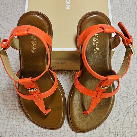 MICHAEL KORS Sasha T-Strap Sandal in Clementine Color. NWT. - Picture 9 of 11